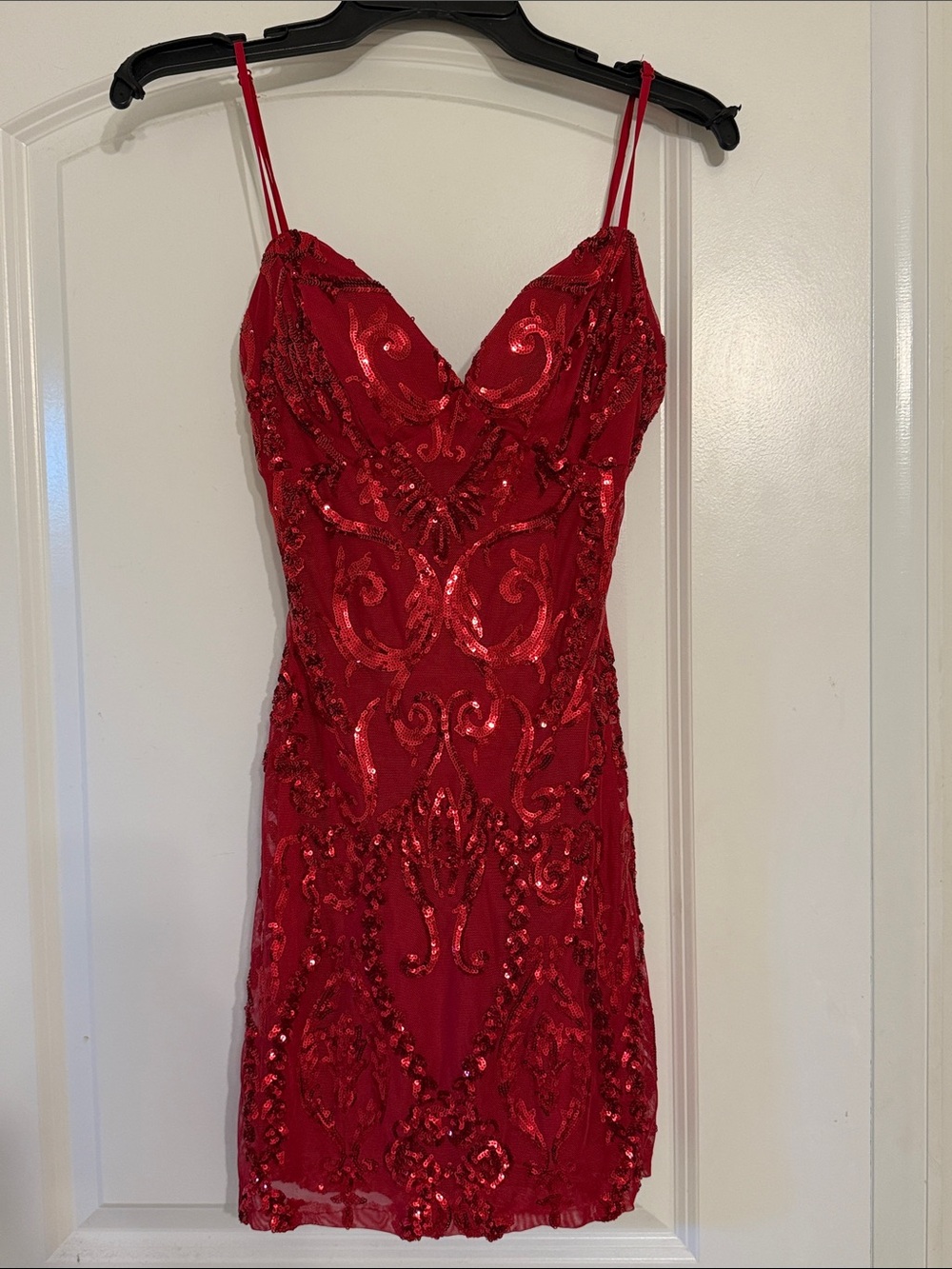 B Darlin Red Sequin Spaghetti Strap Mini Dress